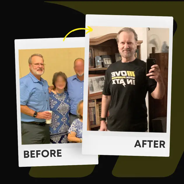 Larry's before and after showing improved body confidence at Motive Training