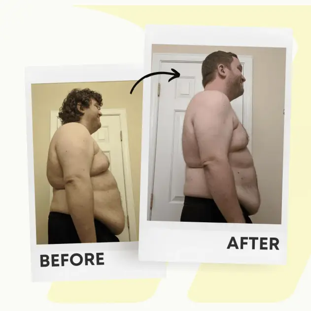 Andrew's before and after showing reduced pain and weight loss at Motive Training