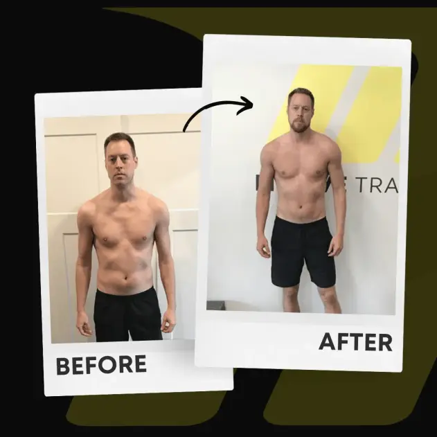 Brent's before and after showing increased muscle mass and improved confidence at Motive Training