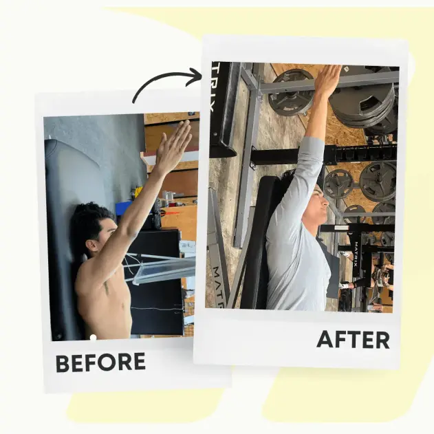 Victor's before and after showing reduced shoulder pain and improved range of motion at Motive Training